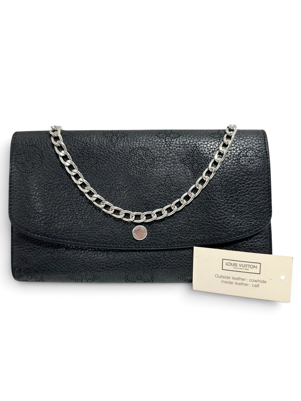 Louis Vuitton Iris Black Mahina Leather Wallet on Chain